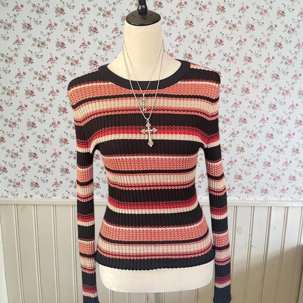 y2k grunge stripped fitted long sleeve top
